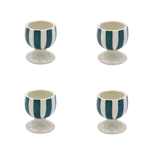 Egg Cup in Green, Stripes, Set of Four