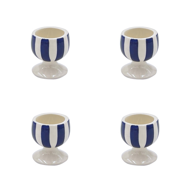 Egg Cup in Navy Blue, Stripes, Set of Four