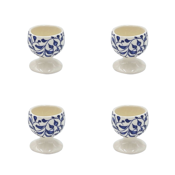 Egg Cup in Navy Blue, Scroll, Set of Four