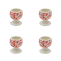 Egg Cup in Red, Scroll, Set of Four