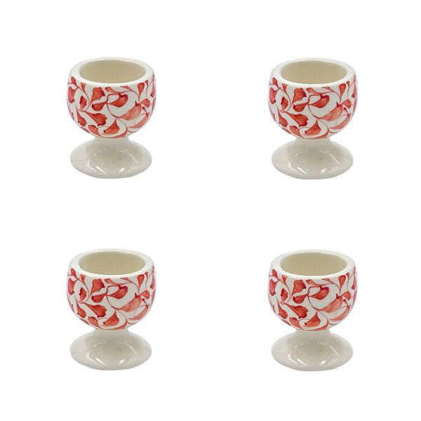 Egg Cup in Red, Scroll, Set of Four