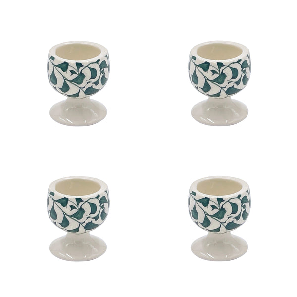 Egg Cup in Green, Scroll, Set of Four