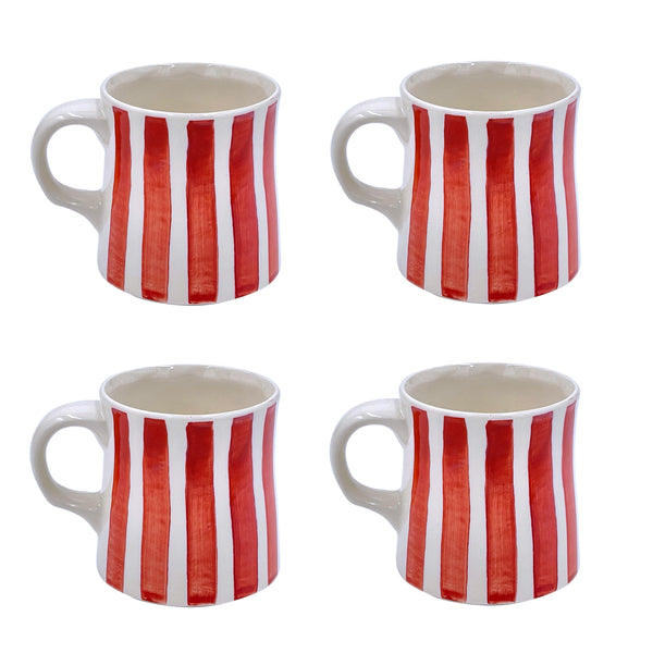 Mug in Red, Stripes, Set of Four