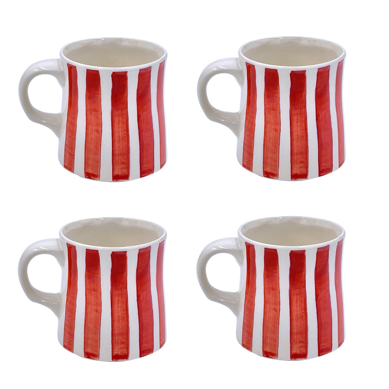Mug in Red, Stripes, Set of Four