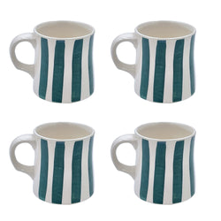Mug in Green, Stripes, Set of Four