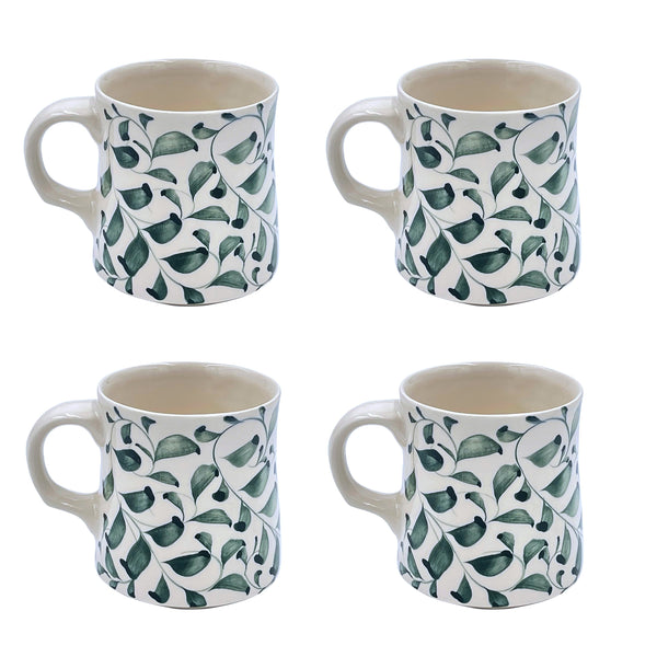 Mug in Green, Scroll, Set of Four