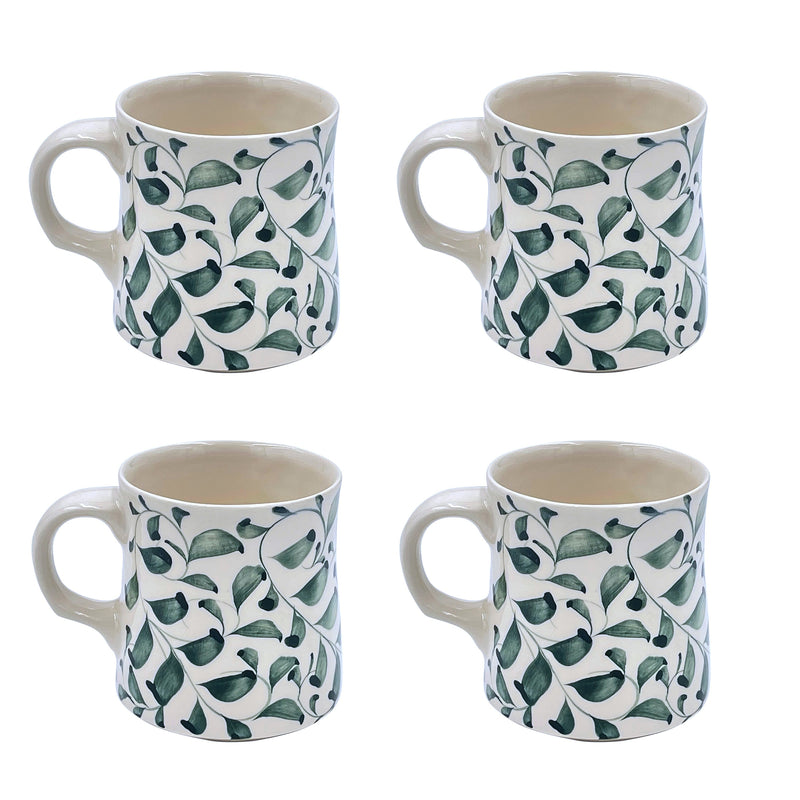 Mug in Green, Scroll, Set of Four