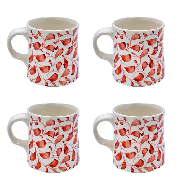 Mug in Red, Scroll, Set of Four