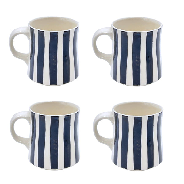 Mug in Black, Stripes, Set of Four