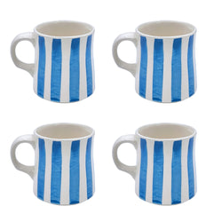 Mug in Light Blue, Stripes, Set of Four