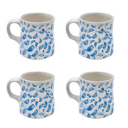 Mug in Light Blue, Scroll, Set of Four