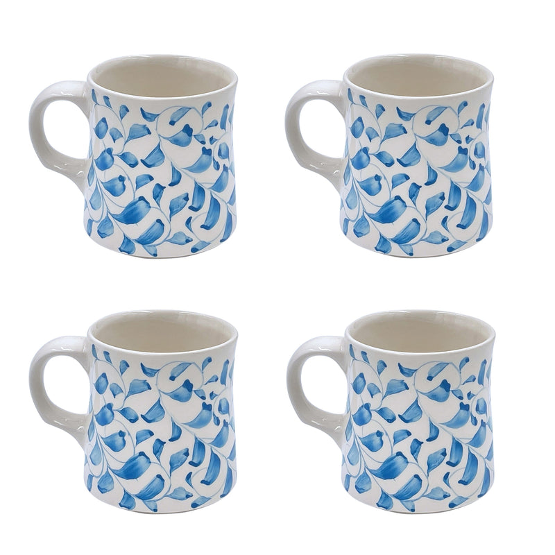 Mug in Light Blue, Scroll, Set of Four