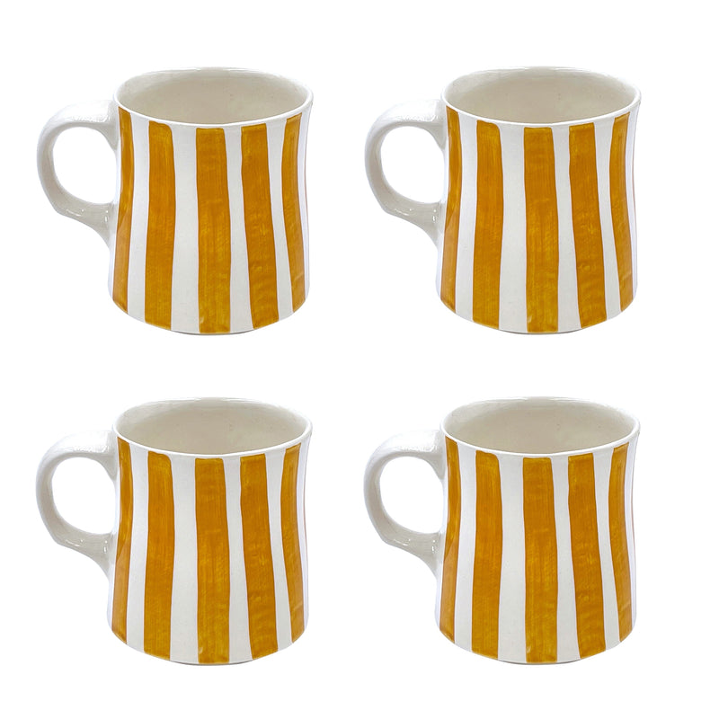 Mug in Yellow, Stripes, Set of Four