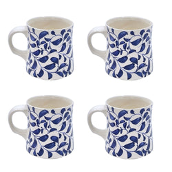 Mug in Navy Blue, Scroll, Set of Four