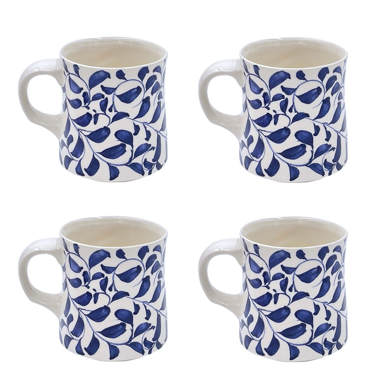 Mug in Navy Blue, Scroll, Set of Four