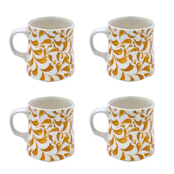 Mug in Yellow, Scroll, Set of Four