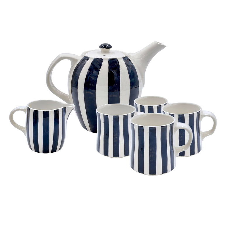 Tea Set in Black, Stripes, 6 Piece