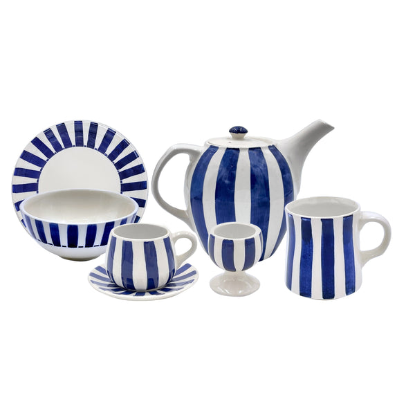 Breakfast Set in Navy Blue, Stripes, 25 Piece