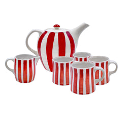Tea Set in Red, Stripes, 6 Piece