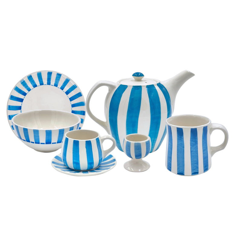 Breakfast Set in Light Blue, Stripes, 25 Piece
