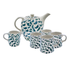 Tea Set in Green, Scroll, 6 Piece