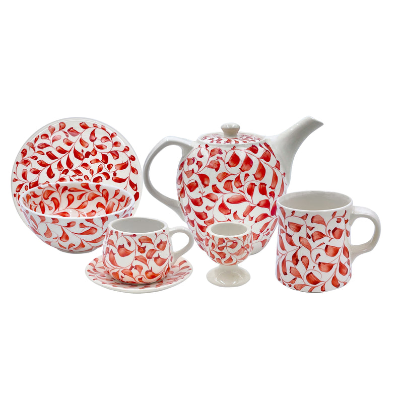 Breakfast Set in Red, Scroll, 25 Piece