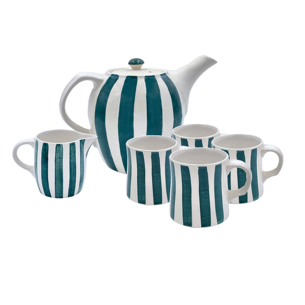 Tea Set in Green, Stripes, 6 Piece