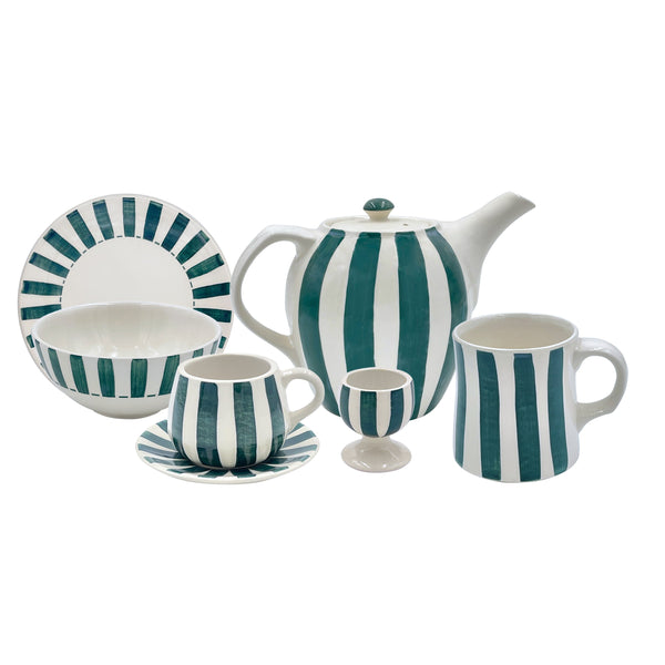 Breakfast Set in Green, Stripes, 25 Piece