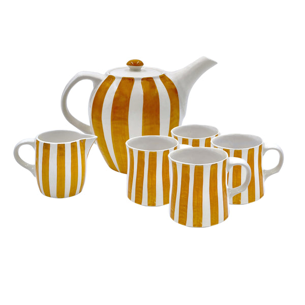 Tea Set in Yellow, Stripes, 6 Piece