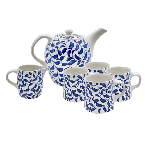 Tea Set in Navy Blue, Scroll, 6 Piece