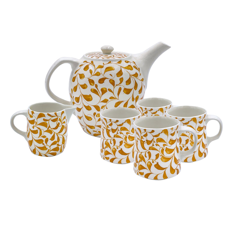 Tea Set in Yellow, Scroll, 6 Piece