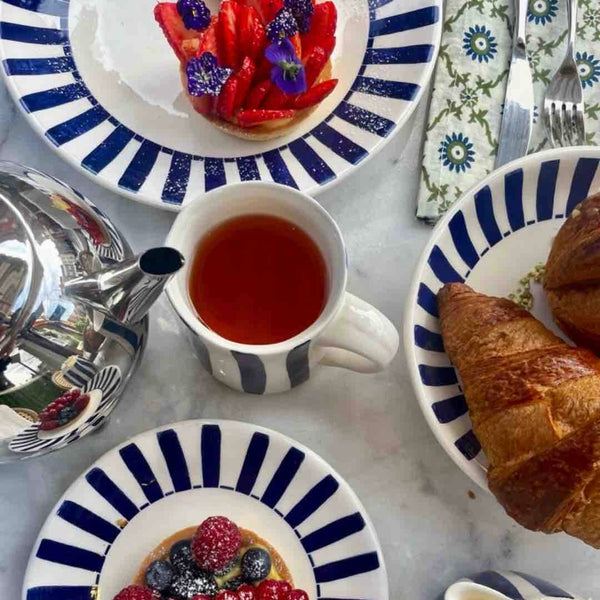 Tea Set in Navy Blue, Stripes, 6 Piece