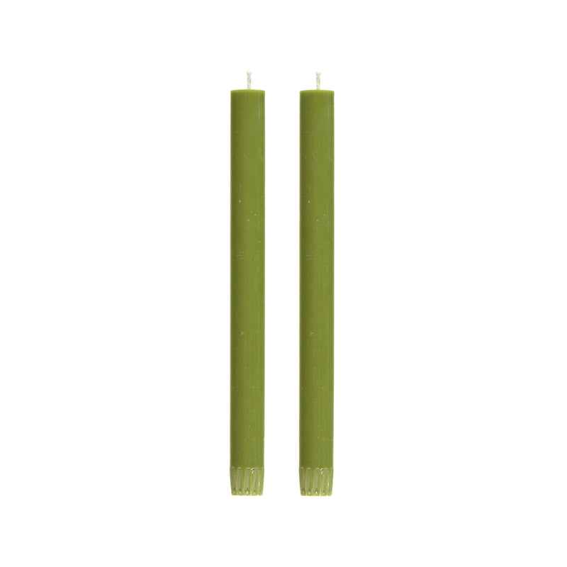 Pair of Dinner Candles 25cm in Olive Green