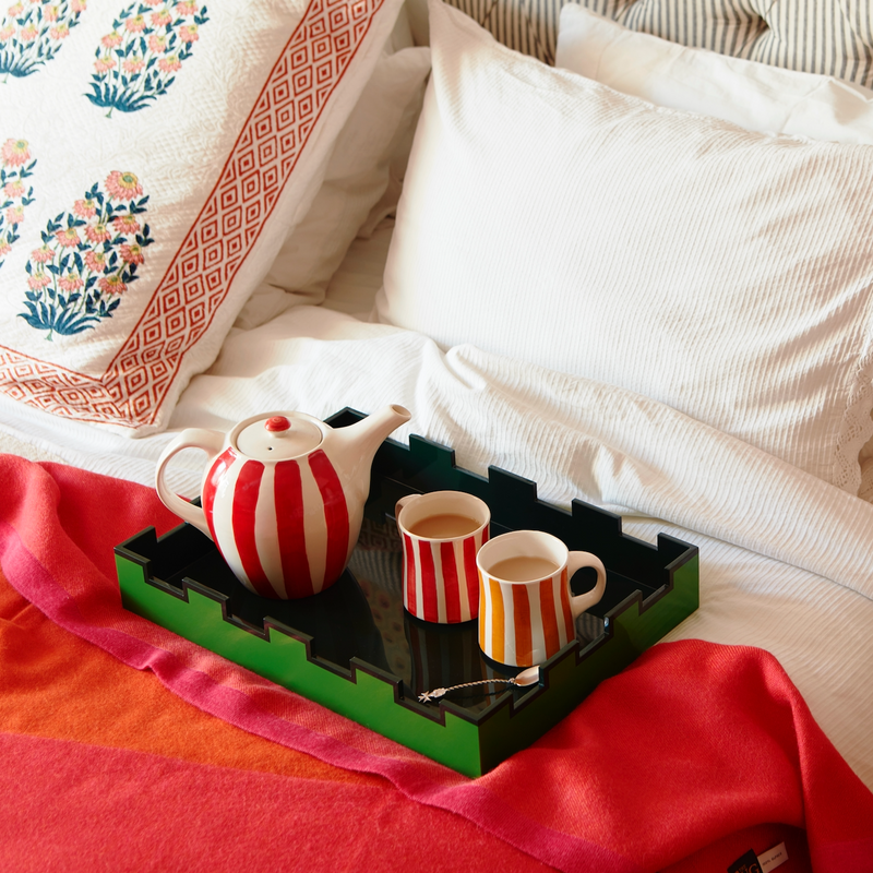 Tea Set in Red, Stripes, 6 Piece