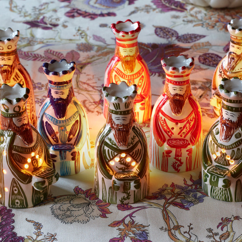King Tea Lights in Green, Set of Three