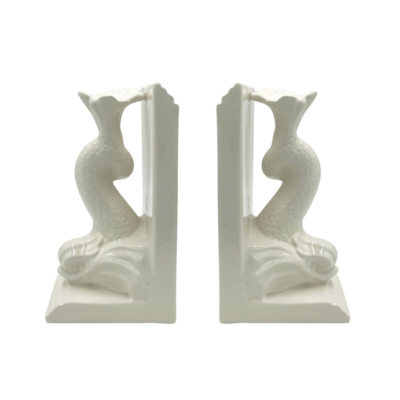 Pair of Dolphin Bookend in Cream
