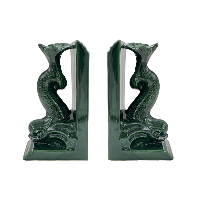 Pair of Dolphin Bookends in Emerald Green