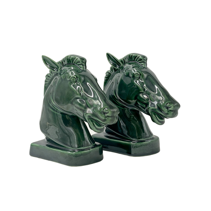 Pair of Horse Bookends in Emerald Green