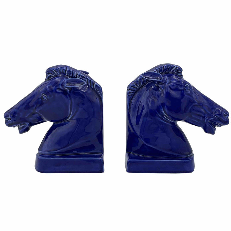 Pair of Horse Bookends in Blue