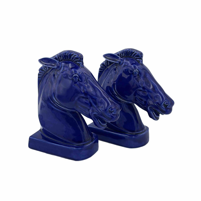 Pair of Horse Bookends in Blue